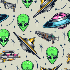 Poster - UFO vintage colorful pattern seamless