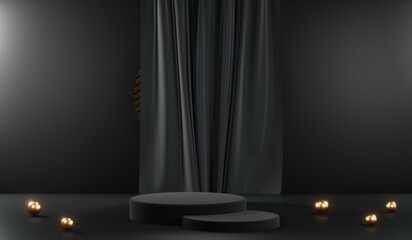 3D rendering of blank product background for cream cosmetics Modern black podium background