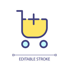 Sticker - Add item to shopping cart pixel perfect RGB color ui icon. Buy products. Simple filled line element. GUI, UX design for mobile app. Vector isolated pictogram. Editable stroke. Arial font used