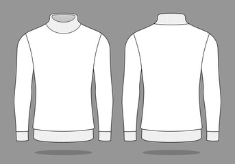 Wall Mural - Men's Blank White Turtle Neck Long Sleeve T-Shirt Template On Gray Background.Front and Back View, Vector File