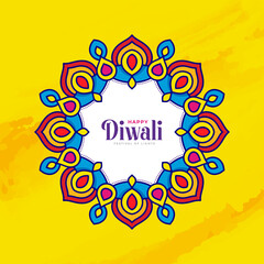 Wall Mural - Happy Diwali Festival Greeting Design Template with Round Mandala Ornament Design