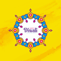 Wall Mural - Happy Diwali Festival Greeting Design Template with Round Mandala Ornament Design