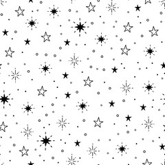 Poster - Line star glitter shine of doodle seamless pattern. Star shine glow, spark glitter, sparkle light background. Hand drawn sketch doodle style vector illustration.