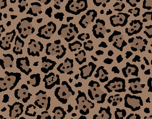 Wall Mural - Seamless leopard fur pattern. Fashionable wild leopard print background. Modern panther animal fabric textile print design. Stylish vector color illustration