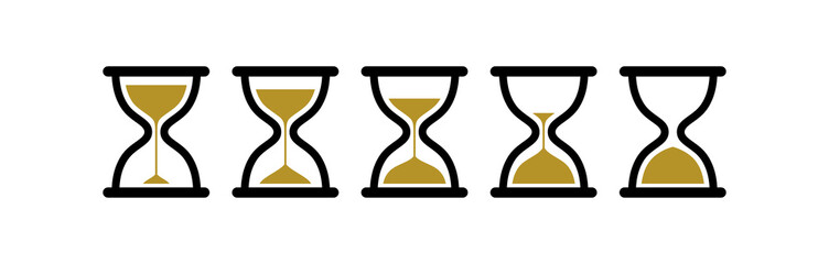 Collection of hourglass icons. Symbol of time, waiting or loading. Isolated vector illustration on white background.