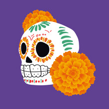 Day Of Dead, Dia De Los Muertos, Flat Vector Illustrations Set. Mexican Skulls, Skeletons Isolated Cliparts, Holiday Stickers