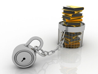 Poster - 3D rendering Yellow folder and lock. Data security concept