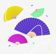Realistic Detailed 3d Vibrant Color Hand Fans Concept. Vector