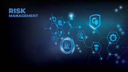 Risk management vector illustration. Concept with icons related to risk analysis or risk assessment and identification in business, in a company or in finance.