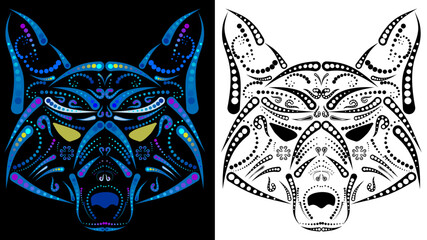 Wall Mural - fox hindu tattoo mexican talavera set illustration in vector format