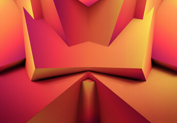 Poster - Abstract geometric background with colorful 3D shapes or architectural forms for booklet or video conference backdrop
