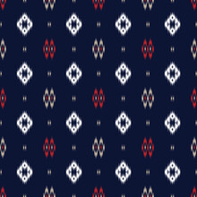 Seamless Ikat And Tribal Pattern On Navy Background 