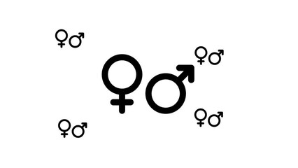 Poster - Zoom in and out animation the gender symbol. Large black symbol in the center and four small symbols around. Seamless looped 4k animation on white background