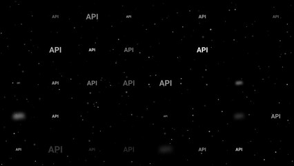 Poster - Template animation of evenly spaced api symbols of different sizes and opacity. Animation of transparency and size. Seamless looped 4k animation on black background with stars