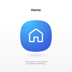 Poster - 3d minimal modern home, homepage, base, main page, house icon emblem symbol, sign. 3d blue home icon. Mobile app icons. Device UI UX mockup. Isolated vector elements. 