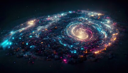 fantasy spiral galaxy with brightly glowing stars in space
