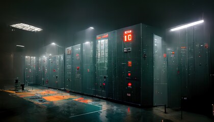 Leinwandbilder - Cabinets with powerful servers in empty control premise
