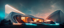 Neo-futuristic House Architecture Digital Art Illustration Painting Hyper Realistic