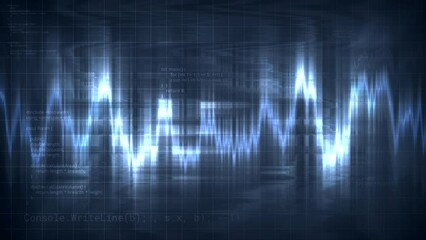 Poster - Electric light wave line. Motion. Bright glowing line moves with wave vibrations. Wavy line moves and glows