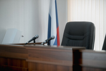 Wall Mural - A courtroom in a Russian court, an empty judge