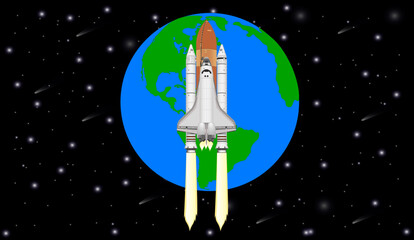 Wall Mural - space shuttle near the earth planet of solar system. vector illustration. elements of this image wer