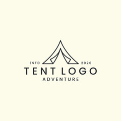 Wall Mural - tent minimalist with linear style logo vector illustration, summer camp, tree icon template design