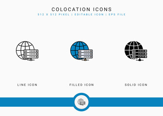 Fototapete - Colocation icons set vector illustration with solid icon line style. Data system server concept. Editable stroke icon on isolated background for web design, user interface, and mobile application