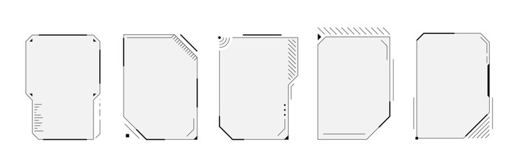 Fototapete - HUD digital futuristic user interface square vertical frame set. Sci Fi high tech screens. Gaming menu touching cyber monitoring dashboard panels. Head-up display FUI or GUI empty menu windows. Vector