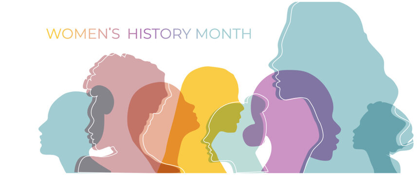 Women silhouette head isolated. Women's history month banner.	