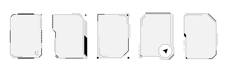 Leinwandbilder - HUD digital futuristic user interface square vertical frame set. Sci Fi high tech screens. Gaming menu touching cyber monitoring dashboard panels. Head-up display FUI or GUI empty menu vector windows