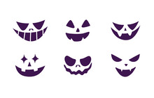 Scary Halloween Spooky Pumpkin Faces. Creepy Halloween Jack-o-lantern Faces Stencils. Helloween Holiday Characters Set. Flat Vector Illustration