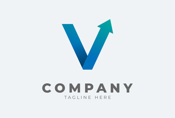 Initial V logo. letter V with arrow in gradient colour logo design inspiration, usable for brand and company logos