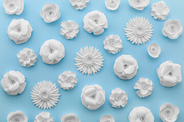 Wall Mural - Paper flowers on blue background