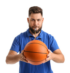 Canvas Print - Handsome PE teacher with ball on white background