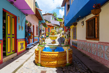 Wall Mural - colorful street of guatape colonial town, colombia