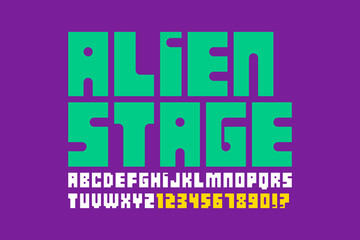 Fototapete - Pixel vector alphabet design, stylized like in console games.
