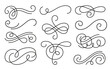 Black line calligraphic vintage swirl set. Classic antique typographic filigree curls. Elegant retro Ink hand drawn swashes. Christmas ornate wedding invitation Victorian style flourish scroll pattern
