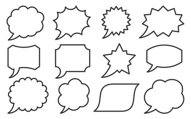 Aufkleber - Speech bubble line set. Different shape balloon. Blank linear speak sign. Fun comic talk dialog. Boom burst, wow effect empty frame. Retro sketch cartoon pop art chat cloud text message template