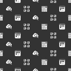 Poster - Set Search engine, Loading data window, cloud computing and Hierarchy organogram chart on seamless pattern. Vector