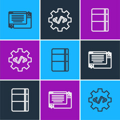 Poster - Set line UI or UX design, Sketchbook album and Front end development icon. Vector