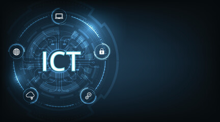 Leinwandbilder -  Information and communication technology concept(ICT).Information and communication technology on dark blue background.Wireless communication network. Intelligent system automation. 