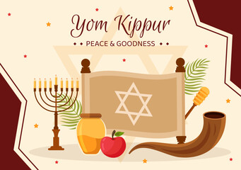 Wall Mural - Yom Kippur Day Celebration Background Template Hand Drawn Cartoon Flat Illustration