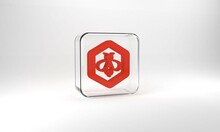 Red Bee And Honeycomb Icon Isolated On Grey Background. Honey Cells. Honeybee Or Apis With Wings Symbol. Flying Insect. Sweet Natural Food. Glass Square Button. 3d Illustration 3D Render
