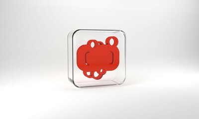 Canvas Print - Red Bar of soap icon isolated on grey background. Soap bar with bubbles. Glass square button. 3d illustration 3D render