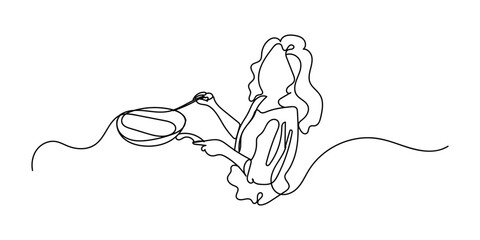 female continuous line cooking. female chef cooking line art. line drawing busy housewife cooking da