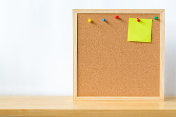 Abstract wood table floor with cork board texture for backdrop paper card. Blank notes for graphic stand product, interior design or montage display