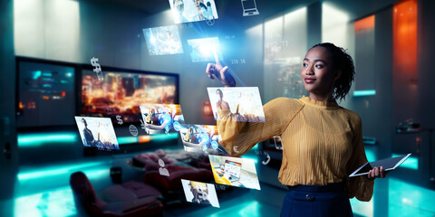 Poster - A female engineer in the near future who operates a hologram screen