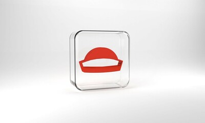 Canvas Print - Red Sailor hat icon isolated on grey background. Glass square button. 3d illustration 3D render