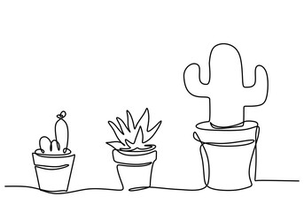 Poster - One continuous single line hand drawing of three Cactus isolated on white background.