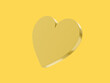 Flat metal heart. Gold mono color. Symbol of love. On a solid yellow background. Bottom view. 3d rendering.